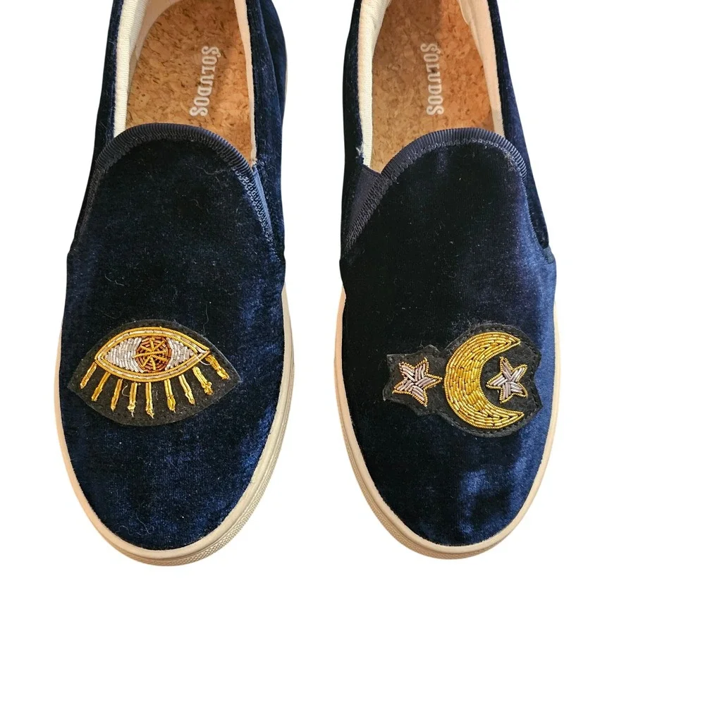 Soludos Navy Velvet Celestial Beaded Slip on Sneakers Size‎ 7.5